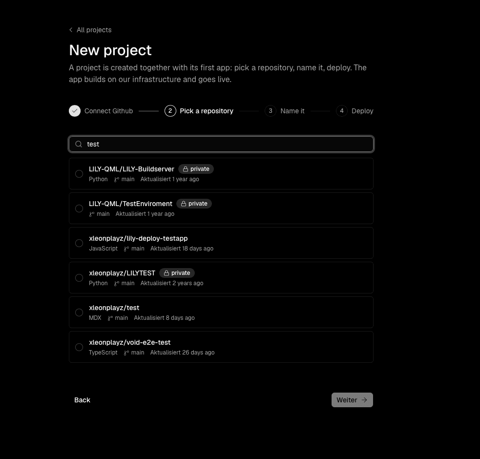 Step two, searching the available repositories and selecting one.